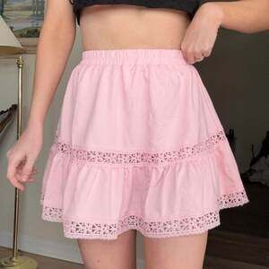 Pink Floral Crochet Lace Tiered Mini Skort